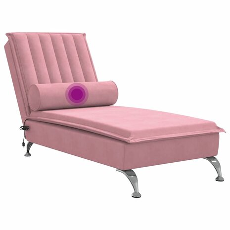 Massage chaise longue met bolster fluweel roze 7