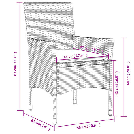 3-delige Tuinset met kussens poly rattan en glas zwart 8