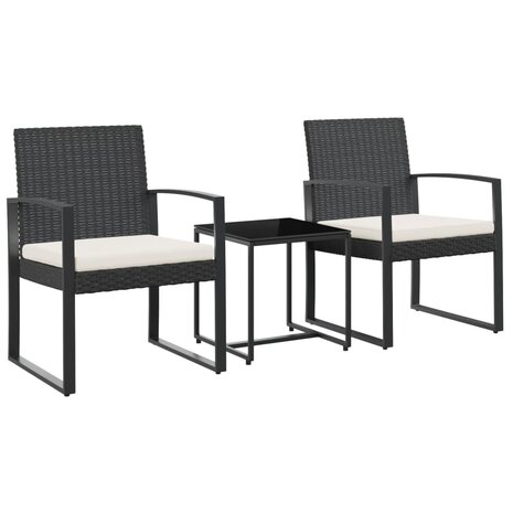 3-delige Tuinset met kussens polypropeen rattan zwart 2