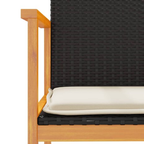 Tuinstoelen 2 st met kussens poly rattan en massief hout zwart 8