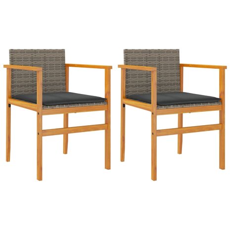 Tuinstoelen 2 st met kussens poly rattan en massief hout grijs 2
