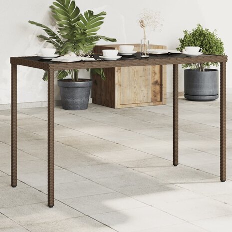 Tuintafel met glazen blad 115x54x74 cm poly rattan bruin 1