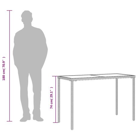 Tuintafel met glazen blad 115x54x74 cm poly rattan lichtgrijs 9