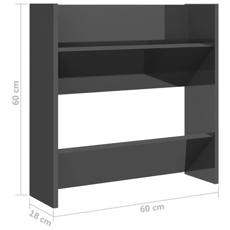 Wandschoenenkasten 2 st 60x18x60 cm hout hoogglans grijs 8