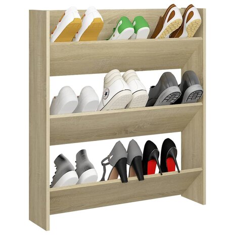 Wandschoenenkast 80x18x90 cm bewerkt hout sonoma eikenkleur 3