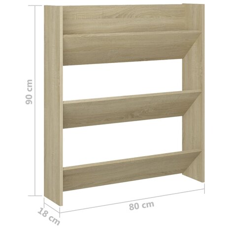 Wandschoenenkast 80x18x90 cm bewerkt hout sonoma eikenkleur 6