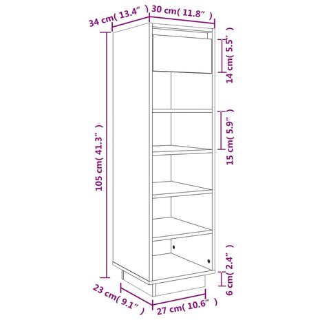 Schoenenkast 30x34x105 cm massief grenenhout grijs 9