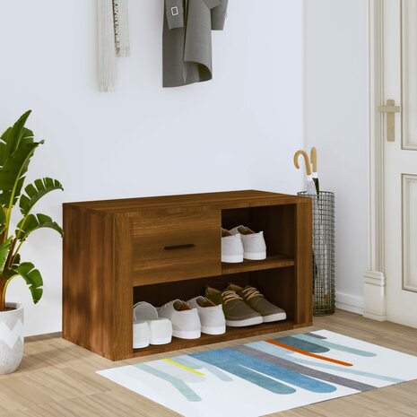 Schoenenkast 80x35x45 cm bewerkt hout bruin eikenkleur 1