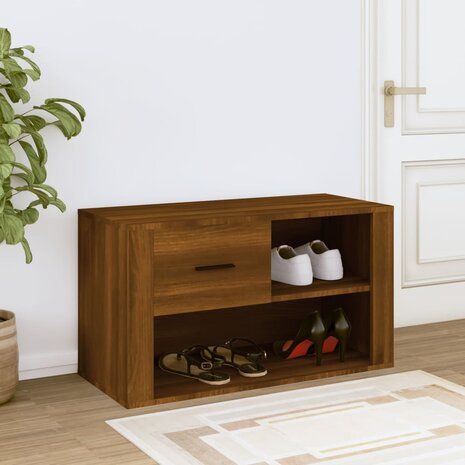 Schoenenkast 80x35x45 cm bewerkt hout bruin eikenkleur 3