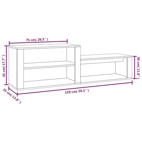 Schoenenkast 150x35x45 cm bewerkt hout hoogglans wit 9
