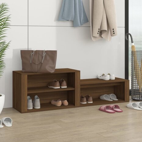 Schoenenkast 150x35x45 cm bewerkt hout bruin eikenkleur 1