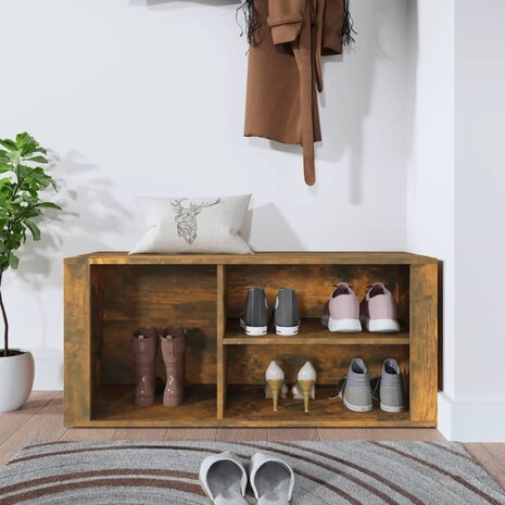 Schoenenkast 100x35x45 cm bewerkt hout gerookt eikenkleurig 3
