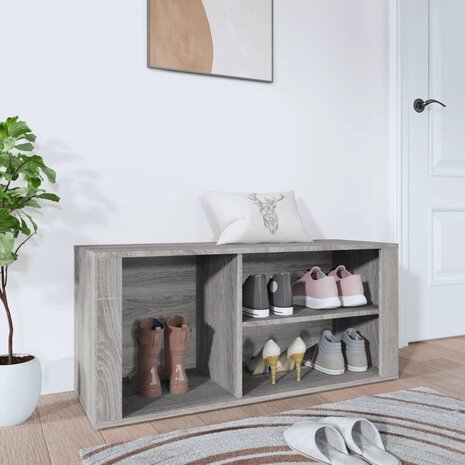 Schoenenkast 100x35x45 cm bewerkt hout grijs sonoma 1
