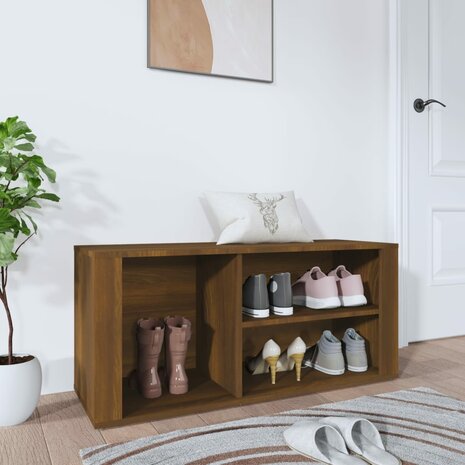 Schoenenkast 100x35x45 cm bewerkt hout bruin eikenkleur 1