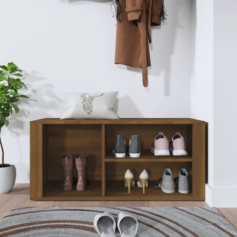 Schoenenkast 100x35x45 cm bewerkt hout bruin eikenkleur 3