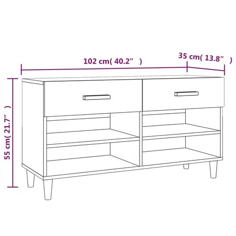 Schoenenkast 102x35x55 cm bewerkt hout gerookt eikenkleurig 9