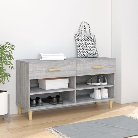 Schoenenkast 102x35x55 cm bewerkt hout grijs sonoma eikenkleur 1