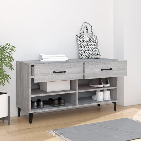 Schoenenkast 102x35x55 cm bewerkt hout grijs sonoma eikenkleur 3