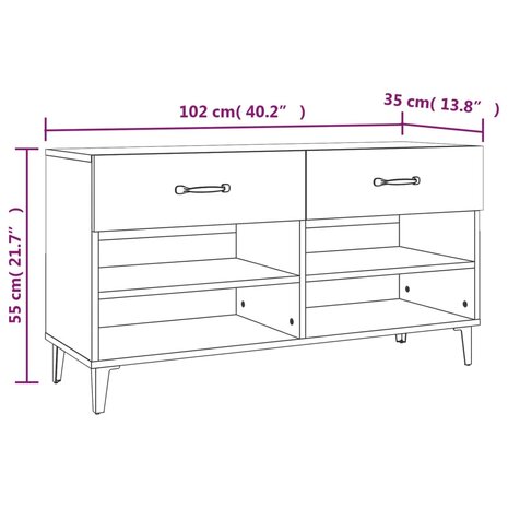 Schoenenkast 102x35x55 cm bewerkt hout grijs sonoma eikenkleur 9