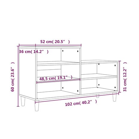 Schoenenkast 102x36x60 cm bewerkt hout wit 9