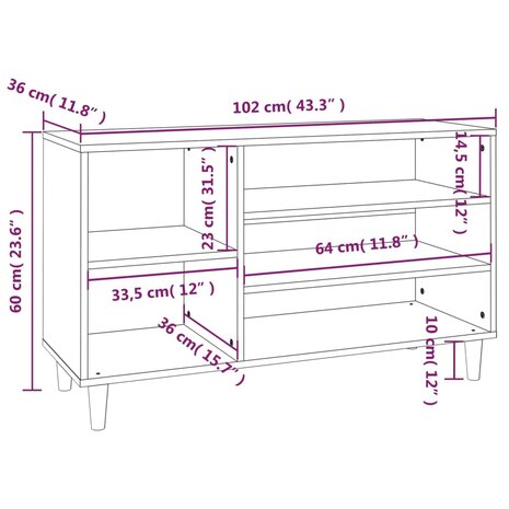 Schoenenkast 102x36x60 cm bewerkt hout sonoma grijs 8