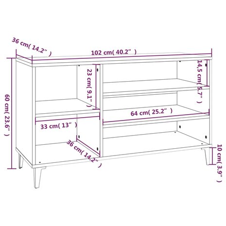 Schoenenkast 102x36x60 cm bewerkt hout sonoma grijs 8