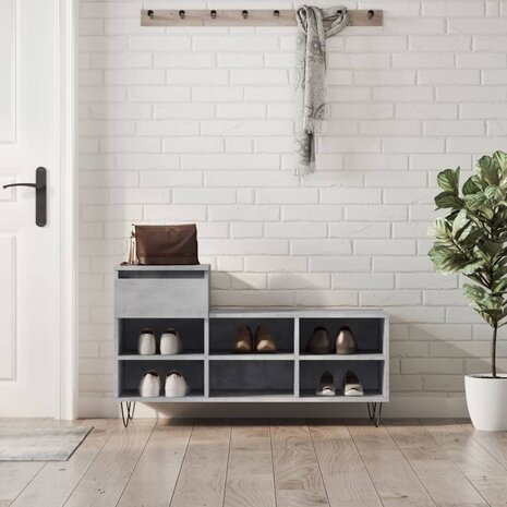 Schoenenkast 102x36x60 cm bewerkt hout betongrijs 1