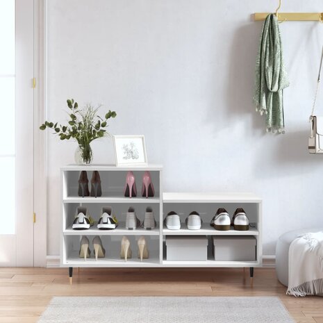 Schoenenkast 102x36x60 cm bewerkt hout hoogglans wit 1