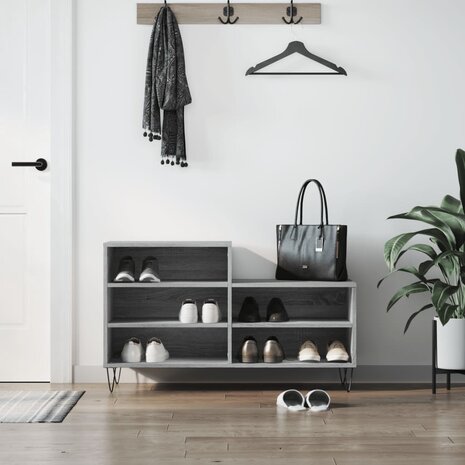 Schoenenkast 102x36x60 cm bewerkt hout sonoma grijs 1