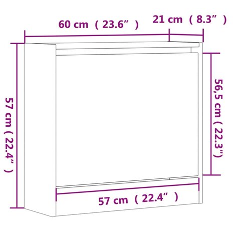 Schoenenkast 60x21x57 cm bewerkt hout sonoma eikenkleurig 9