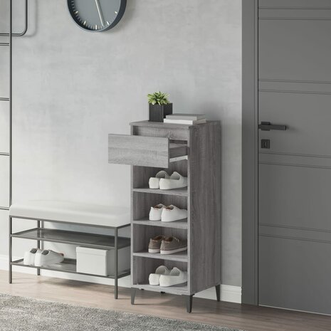Schoenenrek 40x36x105 cm bewerkt hout grijs sonoma eikenkleurig 3