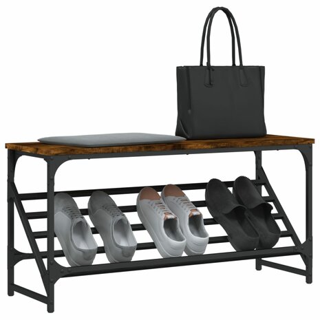 Schoenenrek 90x30x45 cm bewerkt hout gerookt eikenkleurig 3