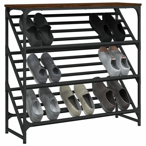 Schoenenrek 90x30x85 cm bewerkt hout bruin eikenkleur 3