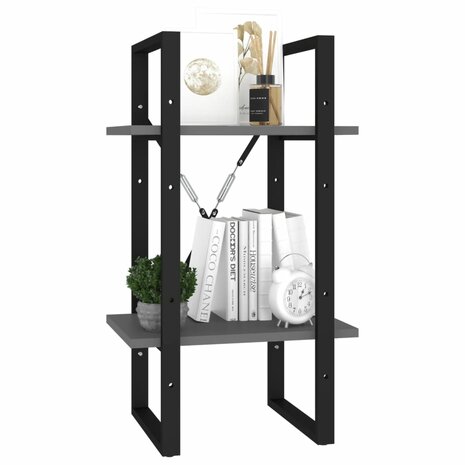Boekenkast met 2 schappen 40x30x70 cm bewerkt hout grijs 4