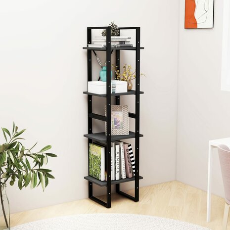 Boekenkast met 4 schappen 40x30x140 cm massief grenenhout grijs 3