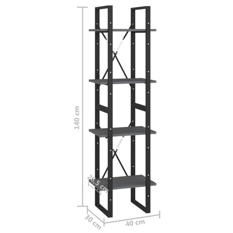 Boekenkast met 4 schappen 40x30x140 cm massief grenenhout grijs 9