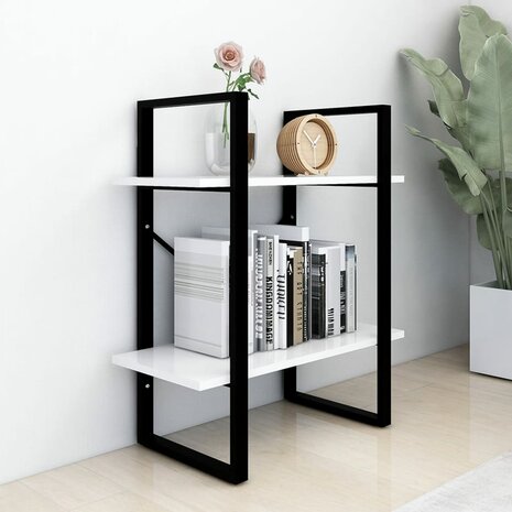 Boekenkast met 2 schappen 60x30x70 cm bewerkt hout wit 3
