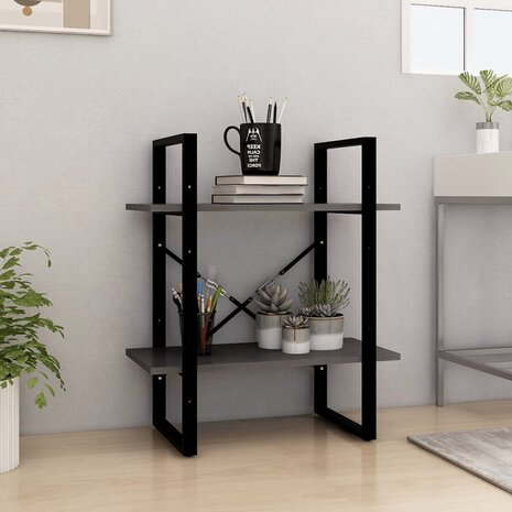 Boekenkast met 2 schappen 60x30x70 cm massief grenenhout grijs 1