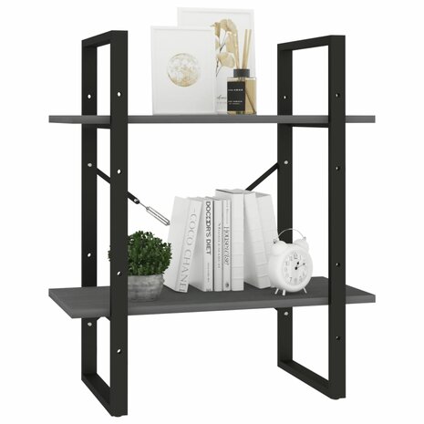 Boekenkast met 2 schappen 60x30x70 cm massief grenenhout grijs 4