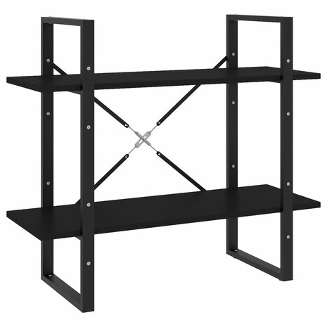 Boekenkast met 2 schappen 80x30x70 cm spaanplaat zwart 2