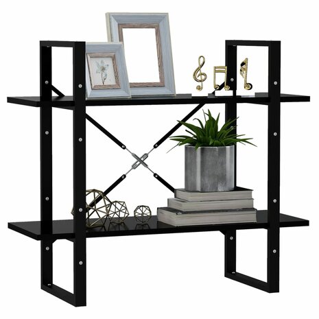 Boekenkast met 2 schappen 80x30x70 cm spaanplaat zwart 3