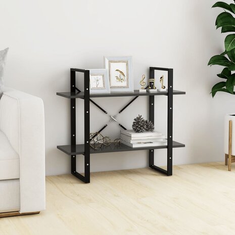 Boekenkast met 2 schappen 80x30x70 cm spaanplaat grijs 1