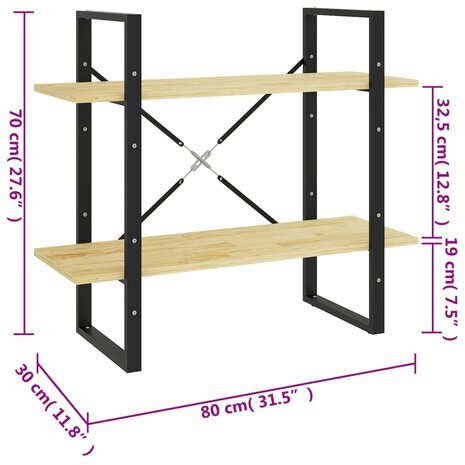 Boekenkast met 2 schappen 80x30x70 cm massief grenenhout 8