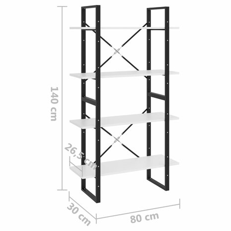 Boekenkast met 4 schappen 80x30x140 cm spaanplaat wit 7
