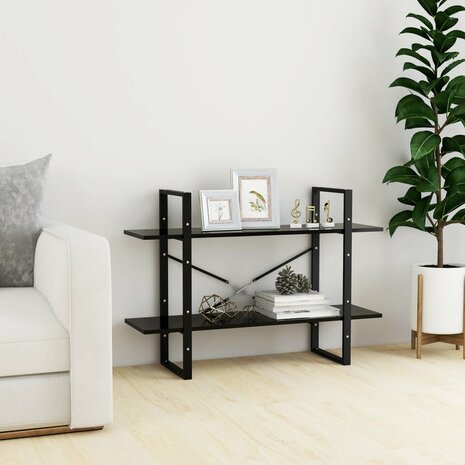 Boekenkast met 2 schappen 100x30x70 cm spaanplaat zwart 3