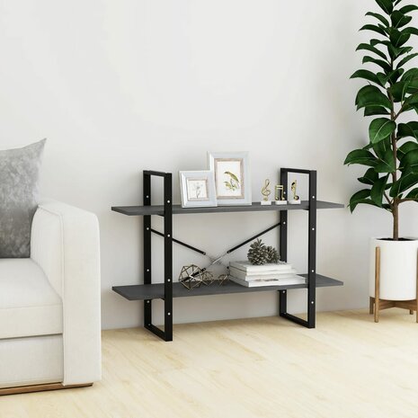 Boekenkast met 2 schappen 100x30x70 cm massief grenenhout grijs 1