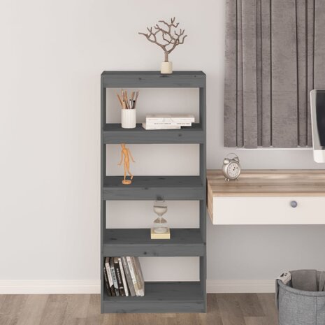 Boekenkast/kamerscherm 60x30x135,5 cm massief grenenhout grijs 3