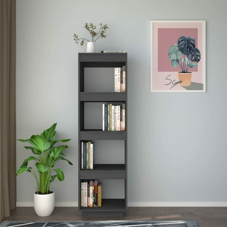 Boekenkast/kamerscherm 40x35x135 cm massief grenenhout grijs 3