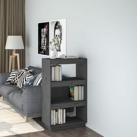 Boekenkast/kamerscherm 60x35x103 cm massief grenenhout grijs 1