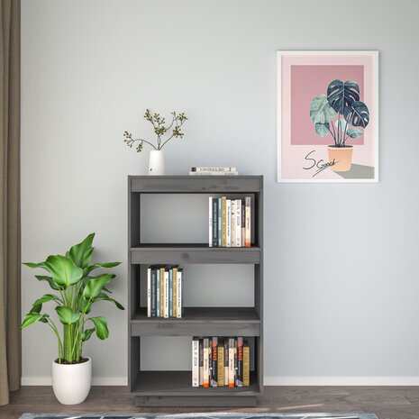 Boekenkast/kamerscherm 60x35x103 cm massief grenenhout grijs 3